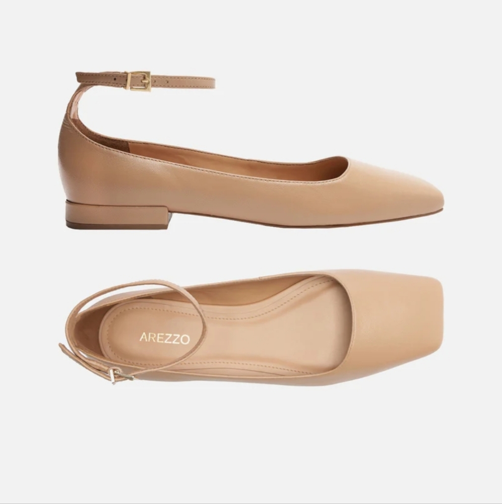 Arezzo Tan Leather Ballet Flats